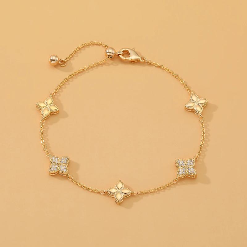 Women's Zircon Flower Clover Adjustable Bracelet Party Wedding Jewelry