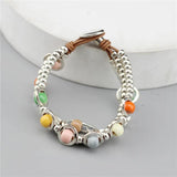 Colorful Ceramic Beads Leather Bracelet Antique Silver Plated Christmas