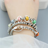 Colorful Ceramic Beads Leather Bracelet Antique Silver Plated Christmas