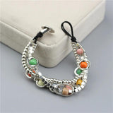 Colorful Ceramic Beads Leather Bracelet Antique Silver Plated Christmas