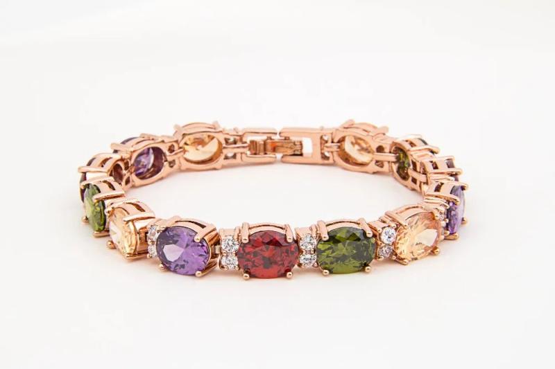 Rose Multicolor CZ Stones Cluster Women Bracelet Jewelry Wedding Party Gift