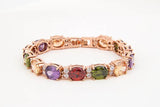 Rose Multicolor CZ Stones Cluster Women Bracelet Jewelry Wedding Party Gift