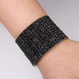Crystal Rhinestone Bangle Bracelet Gun Plated Metal Wide Indian Bangles