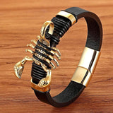 Punk Men's Leather Scorpion Charm Bracelet Cuff Bangle