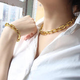 Chunky Chain Stainless Steel Bracelet Big Lock Charm Thick Rectangular Link