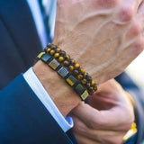 Men's Natural Stone Square Beads Braided Bracelet Set