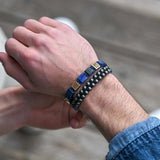 Men's Natural Stone Square Beads Braided Bracelet Set