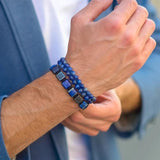 Men's Natural Stone Square Beads Braided Bracelet Set