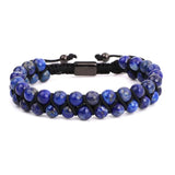 Men's Natural Stone Square Beads Braided Bracelet Set