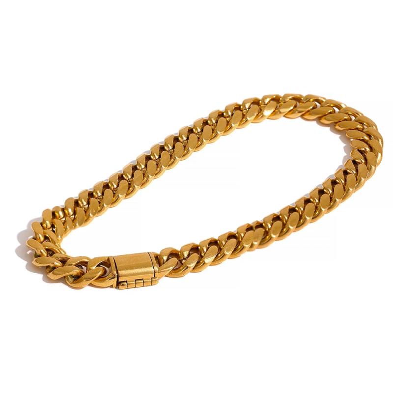 Stainless Steel Cuban Chain Bracelet Bangle 18K Plate Waterproof Jewelry