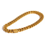 Stainless Steel Cuban Chain Bracelet Bangle 18K Plate Waterproof Jewelry