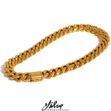 Stainless Steel Cuban Chain Bracelet Bangle 18K Plate Waterproof Jewelry