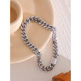 Stainless Steel Cuban Chain Bracelet Bangle 18K Plate Waterproof Jewelry