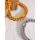 Stainless Steel Cuban Chain Bracelet Bangle 18K Plate Waterproof Jewelry