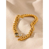Stainless Steel Cuban Chain Bracelet Bangle 18K Plate Waterproof Jewelry