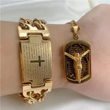 Men's Cuban Chain Bracelet Stainless Steel Rock Cross Hip Hop Party Jewelry