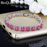 Rose Red Crystal Flower Tennis Bracelet for Christmas Gift