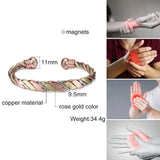 Magnetic Copper Bracelet Open Cuff Adjustable for Women