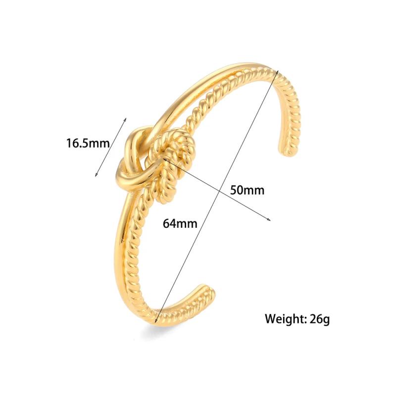 Twisted Braid Knot Charm Cuff Bracelet Stainless Steel 18K Women's Bangles