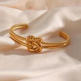Twisted Braid Knot Charm Cuff Bracelet Stainless Steel 18K Women's Bangles