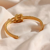 Twisted Braid Knot Charm Cuff Bracelet Stainless Steel 18K Women's Bangles