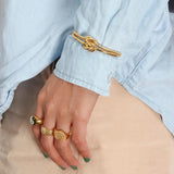 Twisted Braid Knot Charm Cuff Bracelet Stainless Steel 18K Women's Bangles