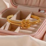Twisted Braid Knot Charm Cuff Bracelet Stainless Steel 18K Women's Bangles