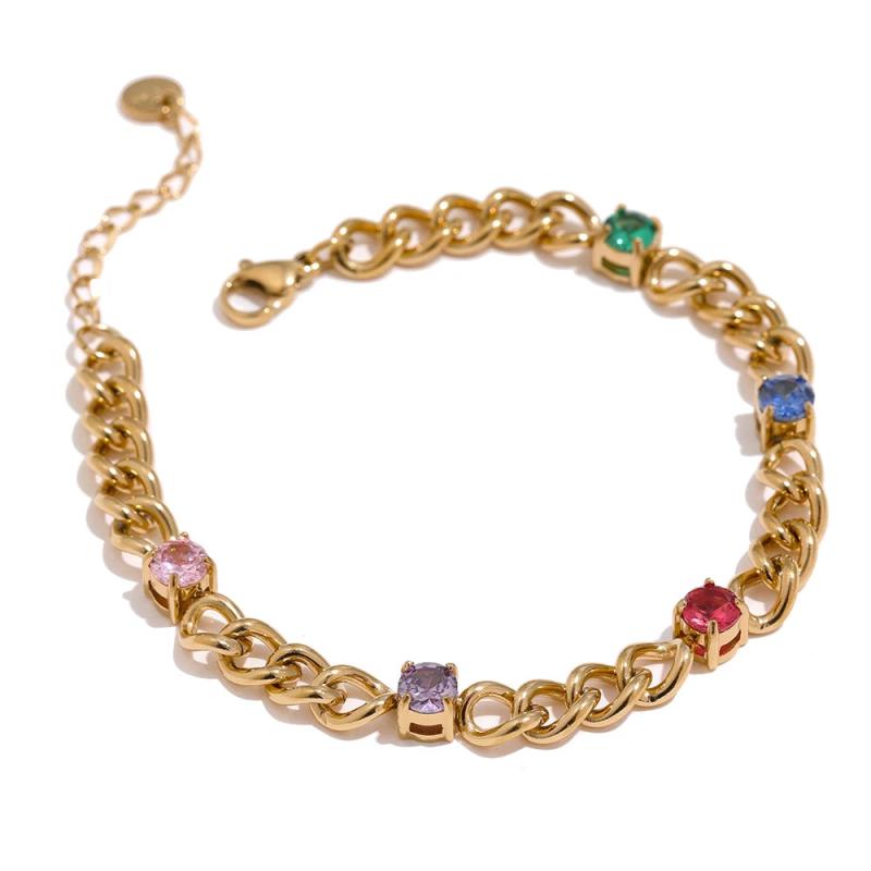 Rainbow CZ Chain Bangle Bracelet Stainless Steel Waterproof Bracelet