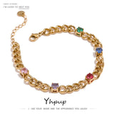 Rainbow CZ Chain Bangle Bracelet Stainless Steel Waterproof Bracelet