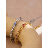 Rainbow CZ Chain Bangle Bracelet Stainless Steel Waterproof Bracelet