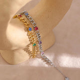 Rainbow CZ Chain Bangle Bracelet Stainless Steel Waterproof Bracelet