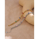 Rainbow CZ Chain Bangle Bracelet Stainless Steel Waterproof Bracelet