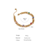 Rainbow CZ Chain Bangle Bracelet Stainless Steel Waterproof Bracelet