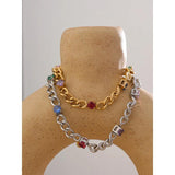 Rainbow CZ Chain Bangle Bracelet Stainless Steel Waterproof Bracelet