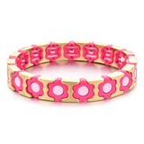 Boho Enamel Pink Flowers Charm Bracelet