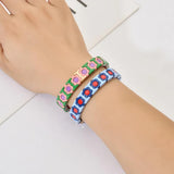 Boho Enamel Pink Flowers Charm Bracelet