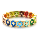 Boho Enamel Pink Flowers Charm Bracelet