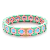 Boho Enamel Pink Flowers Charm Bracelet