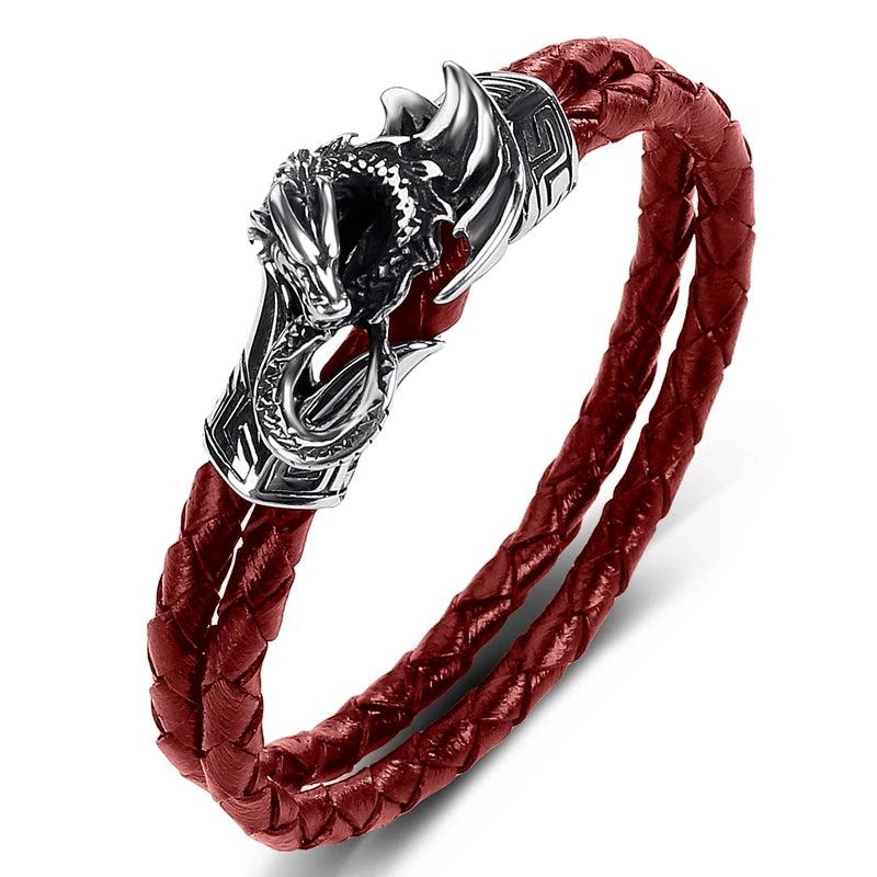 Dragon Leather Hand Bracelet Stainless Steel Wristband