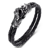 Dragon Leather Hand Bracelet Stainless Steel Wristband
