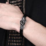 Dragon Leather Hand Bracelet Stainless Steel Wristband