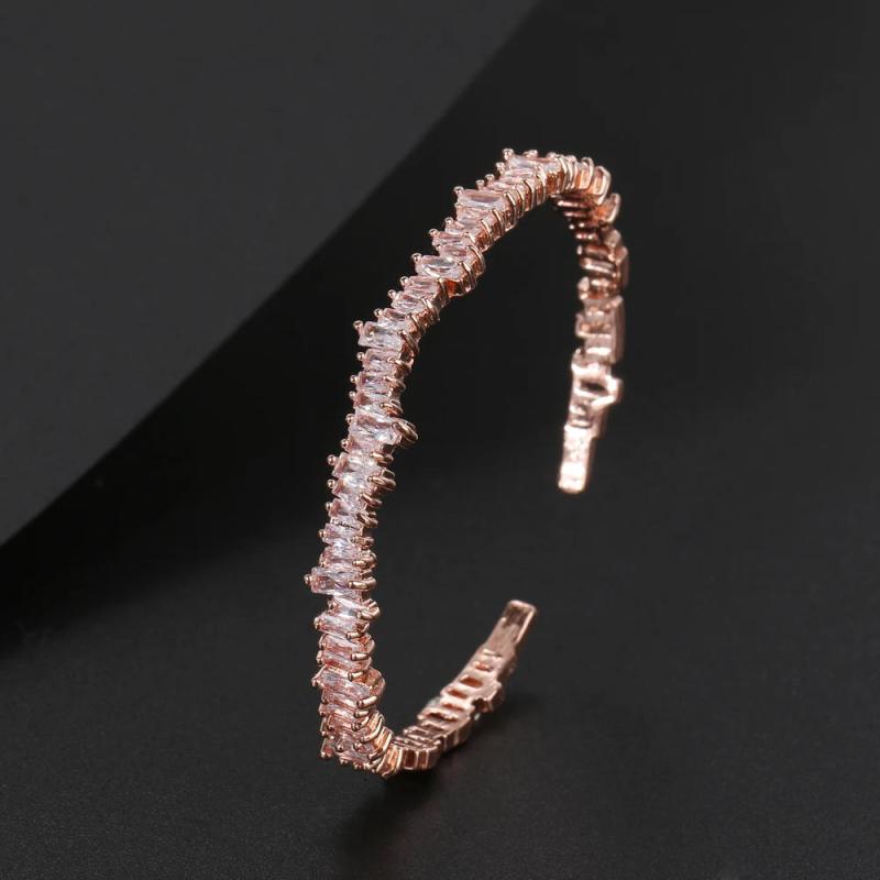 Crystal Cuff Bangle Irregular Cubic Zirconia Bracelet Baguette for Wedding Party