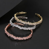 Crystal Cuff Bangle Irregular Cubic Zirconia Bracelet Baguette for Wedding Party