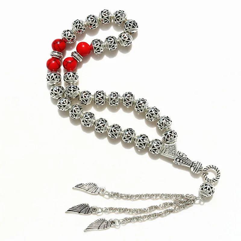 8mm Hollow Carved Alloy Beads with Wings Charm Shape 33 Prayer Beads