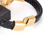Lion Head Men Bracelet Stainless Steel Leather Wristband