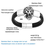 Lion Head Men Bracelet Stainless Steel Leather Wristband