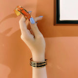 Retro PU Leather Bracelet for Women Hollow Metal Bangles