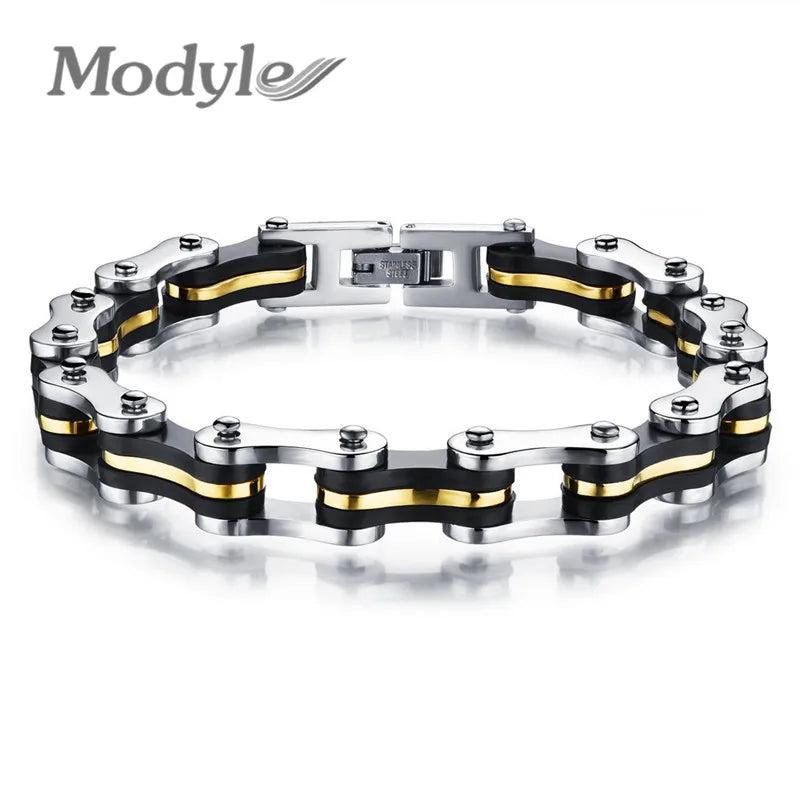 Stainless Steel Silicone Biker Bracelet Men Jewelry