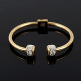 Gold-Plated CZ Crystal Women Bracelet Stainless Steel Cuff Bangle