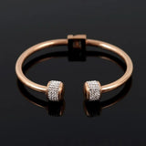 Gold-Plated CZ Crystal Women Bracelet Stainless Steel Cuff Bangle